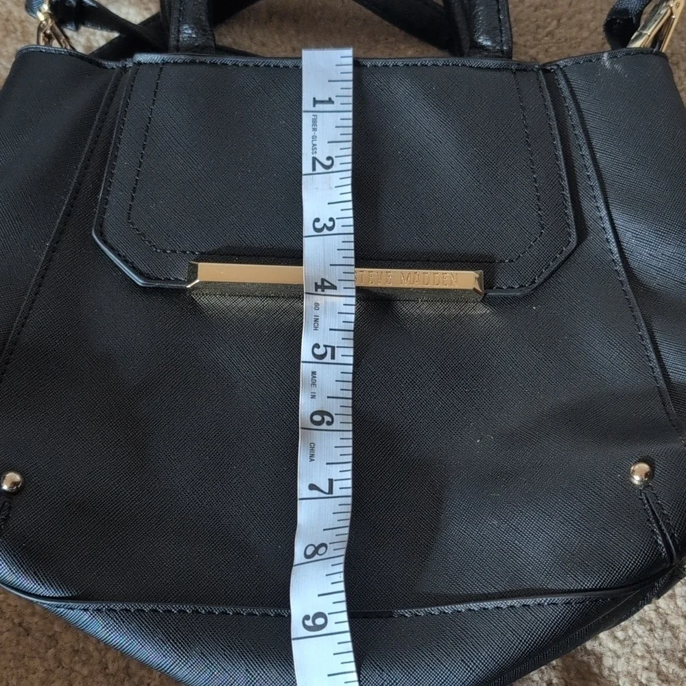 Steve Madden Black and Cream Satchel with Gold Detail